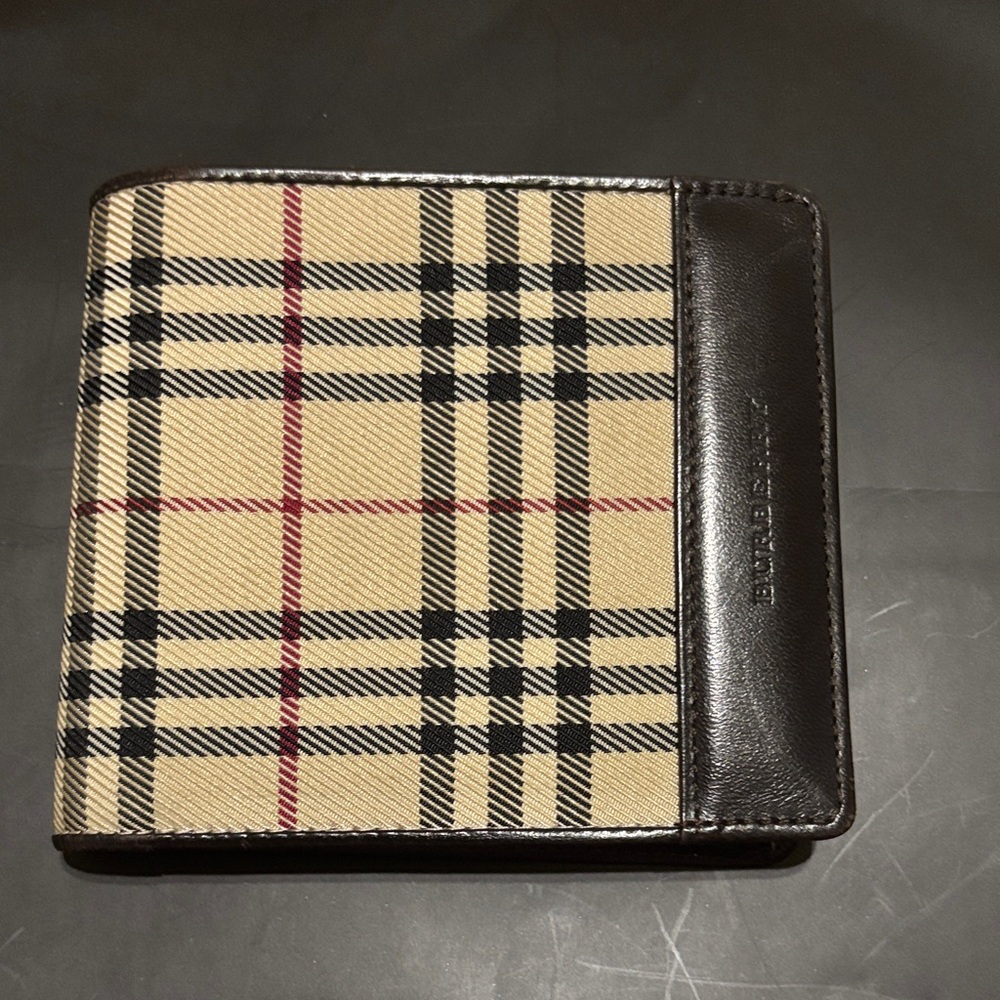 Burberry Beige and Black Checkered Card Holder